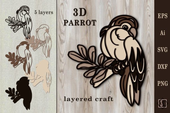 3D Parrot. Layered Bird Craft. SVG