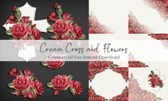 Cream Cross and Flowers: A Versatile Design Set for Crafting and Printing