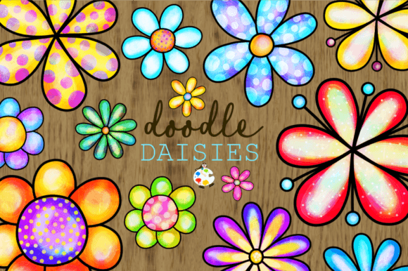 Doodle Daisy Flower Watercolor Clipart