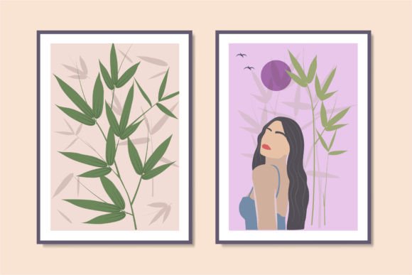 Green Bamboo Leaves and Women Poster