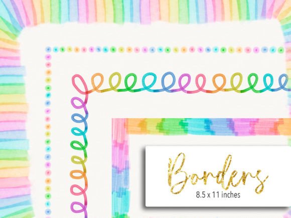 Markers Strokes Rainbow Borders Clip Art