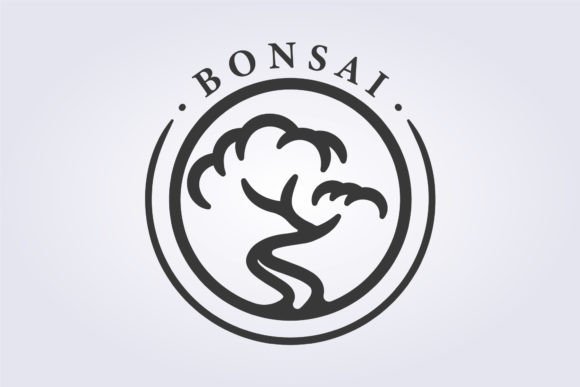 Minimalist Bonsai Line Art in Badge Logo